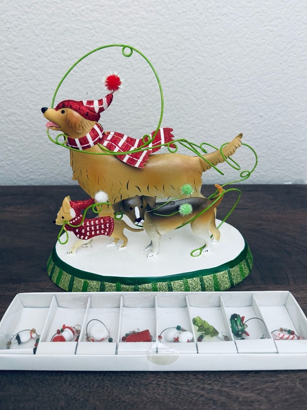Pier 1 Christmas Dog Holiday Wine Glass Charm Holder Decor